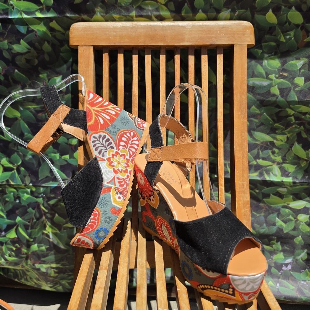 Katerina Fashion Wedge Sandals Womens 7 EU 37 Floral Platform Peep Toe
